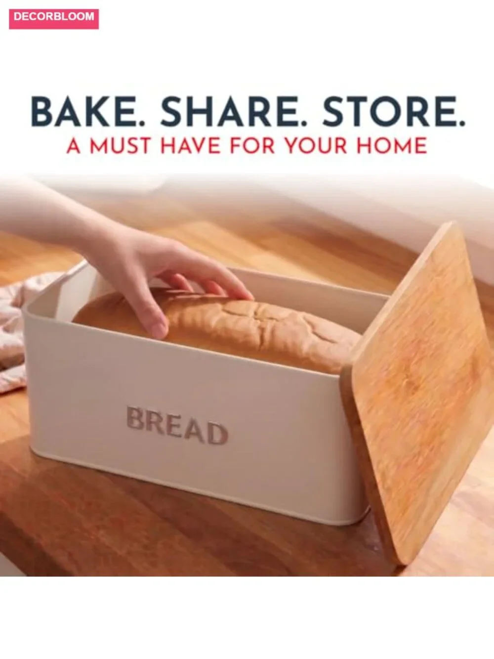 Bamboo Lid Bread Box for Kitchen Countertop, Stainless Steel, Airtight Storage
